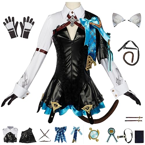 JGZGCG Genshin Impact Lynette Cosplay Kostüm Komplettes Set mit Perücke Genshin Lynette Cosplay Verkleidung Lynette Cosplay Uniform Halloween Karneval Party Bühnenauftritt Kostüm