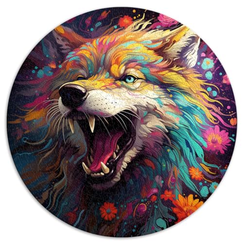 Puzzle für Baby Wolf mit Blumen, 1000-teiliges Puzzlespiel, 26,5 x 26,5 Zoll, Puzzle-Kunstwerk mit vollständig ineinander greifenden und zufällig geformten Teilen