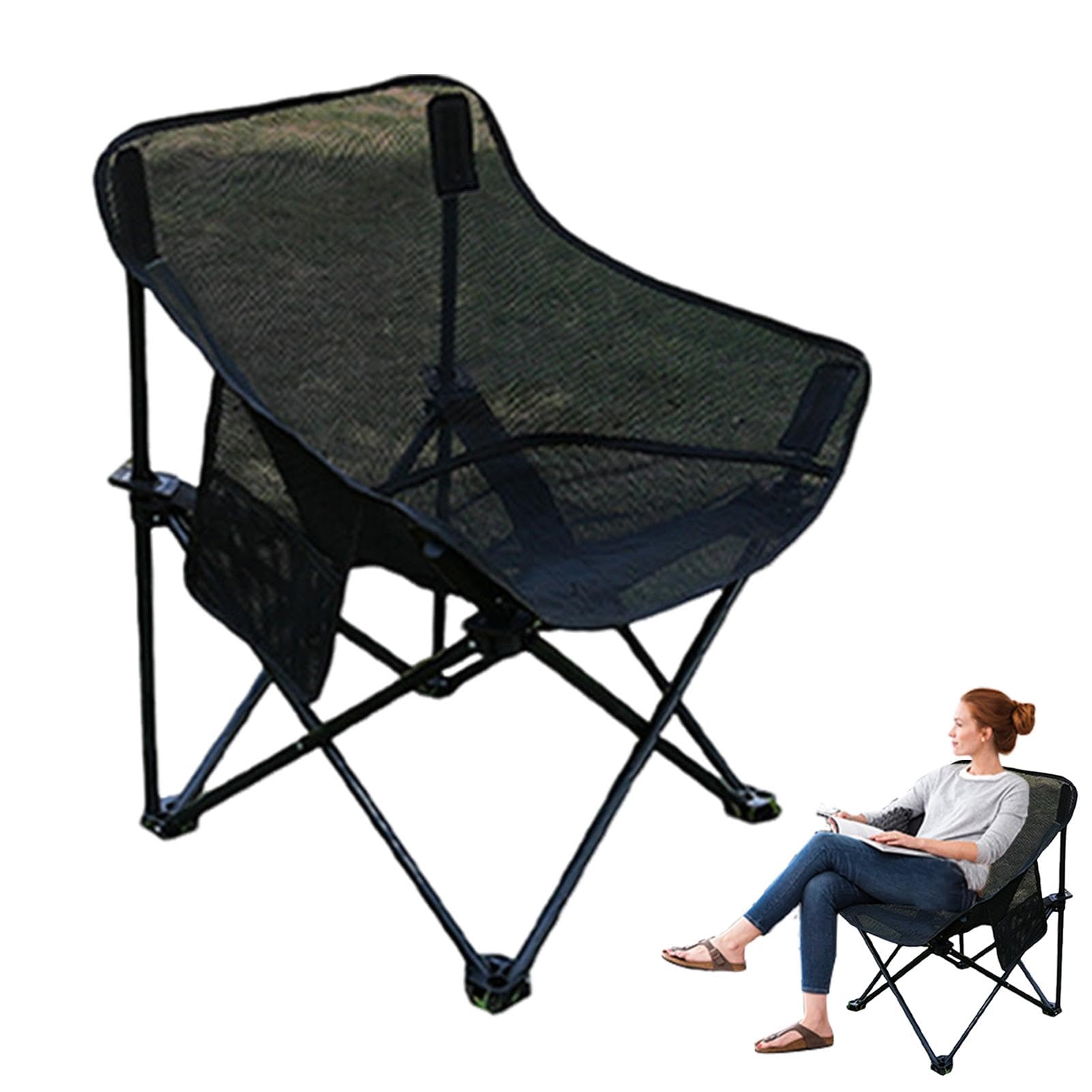 Tragbarer Campingstuhl, Klappstuhl aus Mesh | mit Seitentaschen für den Außenbereich, Klappstuhl aus Netzstoff, leichte und bequeme Stühle, ergonomisch, extra Tasche