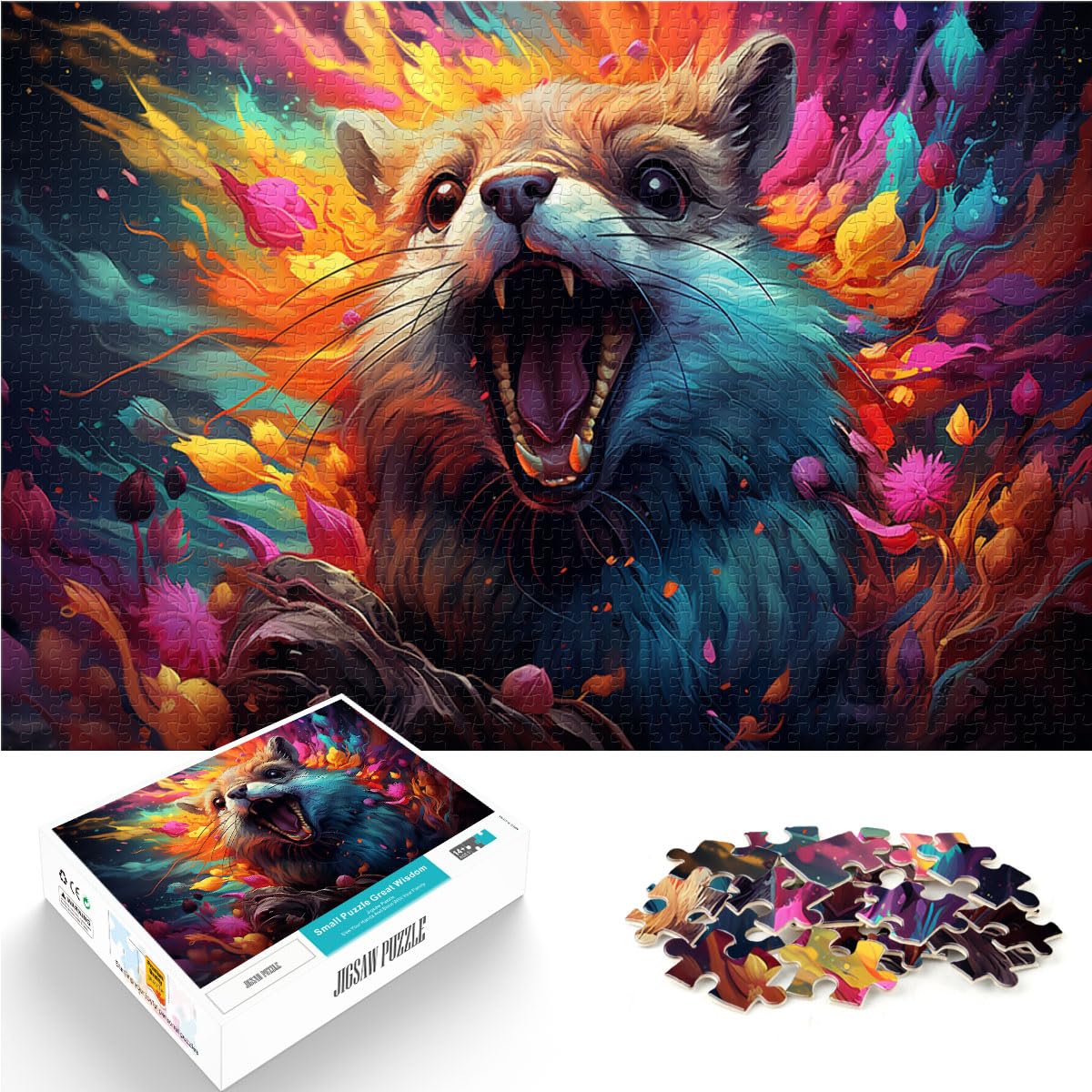 Puzzle für farbenfrohes psychedelisches Eichhörnchen. Lustiges Puzzle für Erwachsene, 1000-teiliges Holzpuzzle, anspruchsvolles Spielspielzeug, 1000 Teile (50 x 75 cm)