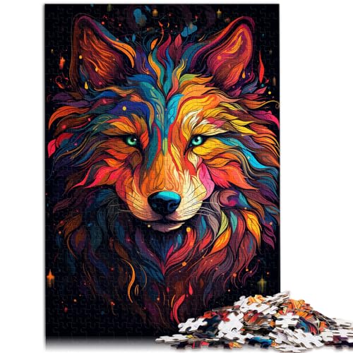 Puzzle-Geschenk, bunte Psychedelia des Flammenwolfs, Puzzle für Erwachsene, 1000 Puzzle-Spielzeug, Holzpuzzle, Heimdekoration, Puzzle-Spielzeug, 1000 Teile (50 x 75 cm)