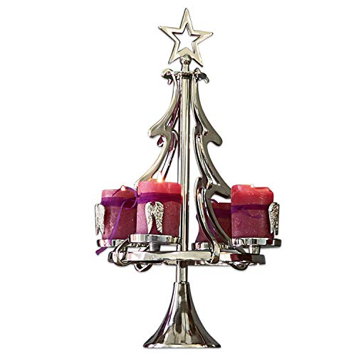 LOBERON® Adventskranzständer Gaetana, Kerzenständer in Tannenbaumform, Adventskranzständer, Advent, Weihnachtsdekoration, Weihnachten, Aluminium, Silber