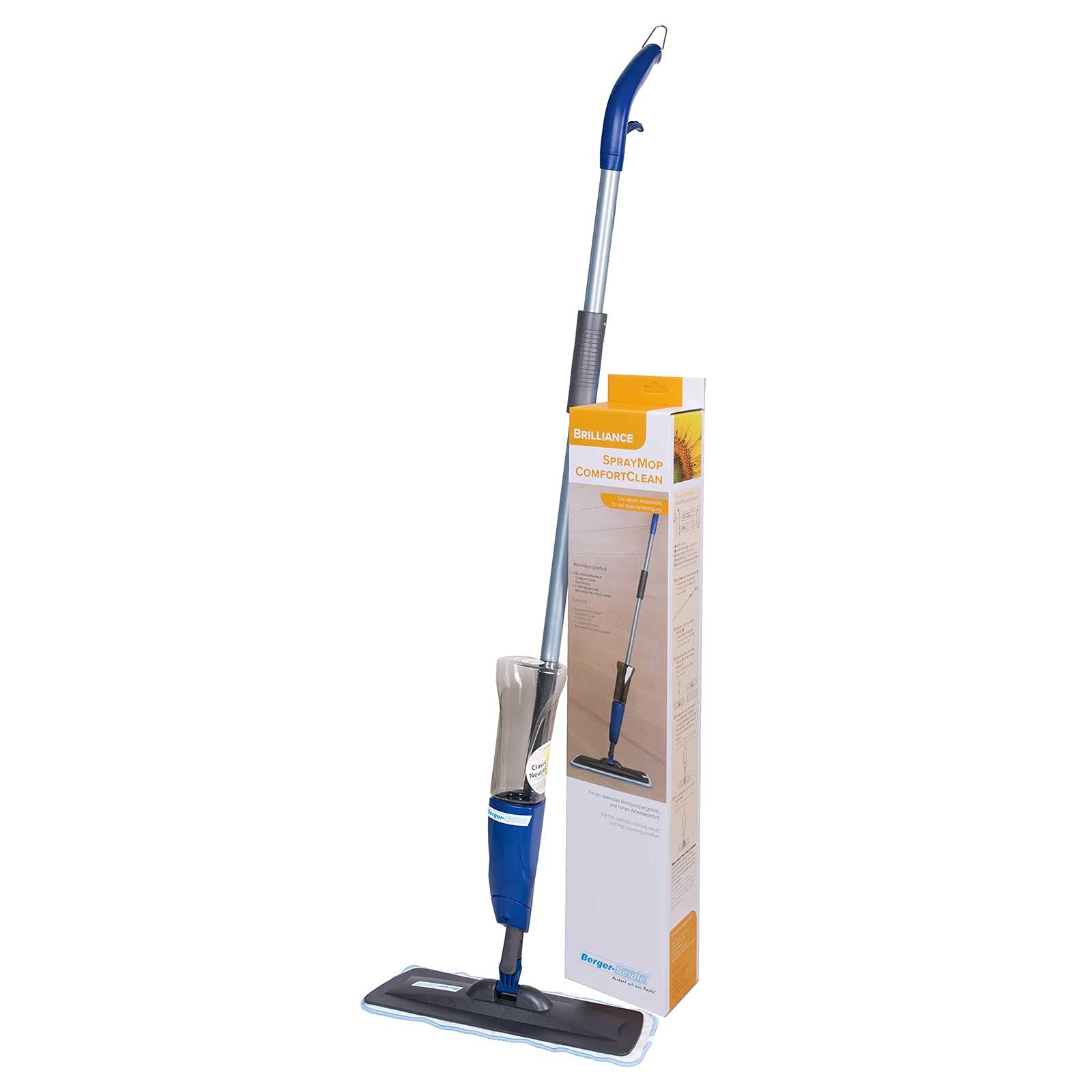 Berger-Seidle Sprühwischer | Spray Mop Comfort Clean | für versiegeltes oder geöltes Parkett, Laminat, Fliesen, Steinböden, PVC | + inkl. 1 Liter Classic NeutralCleaner