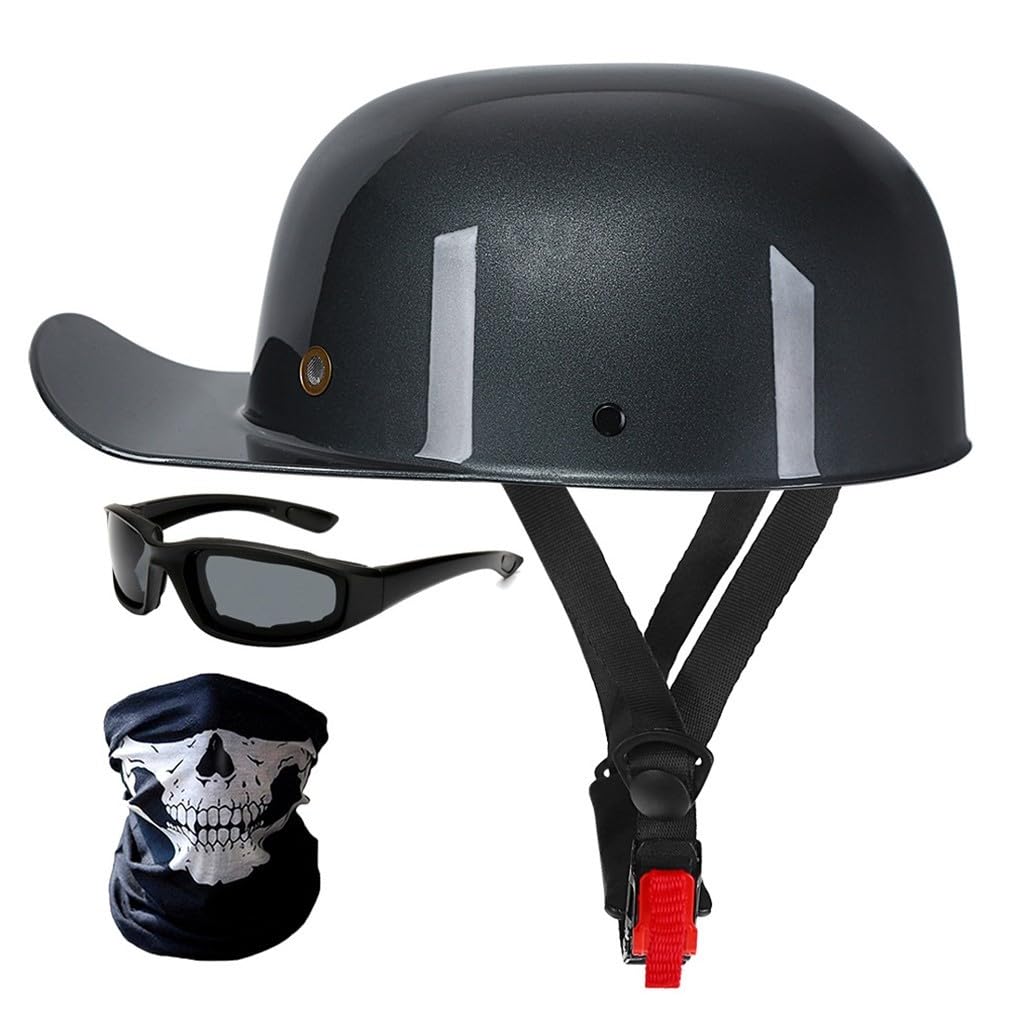 Halbschalenhelm Motorradhelm ECE-Zulassung Baseball Cap Mit Fahrradbrille Fahrradvisier Cruiser Chopper Scooter Helm Herren Retro Motorrad Halbhelm MäNner Frauen Mofa Helm 57-62cm