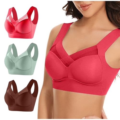 Hatme Haltungskorrektur BH Original 3er-Pack Damen Ohne Bügel Comfy Haltungskorrektur Rücken BH Damen Soft-BH Nahtloser Sexy Komfort-BH in Übergröße Crop Top für Alltag