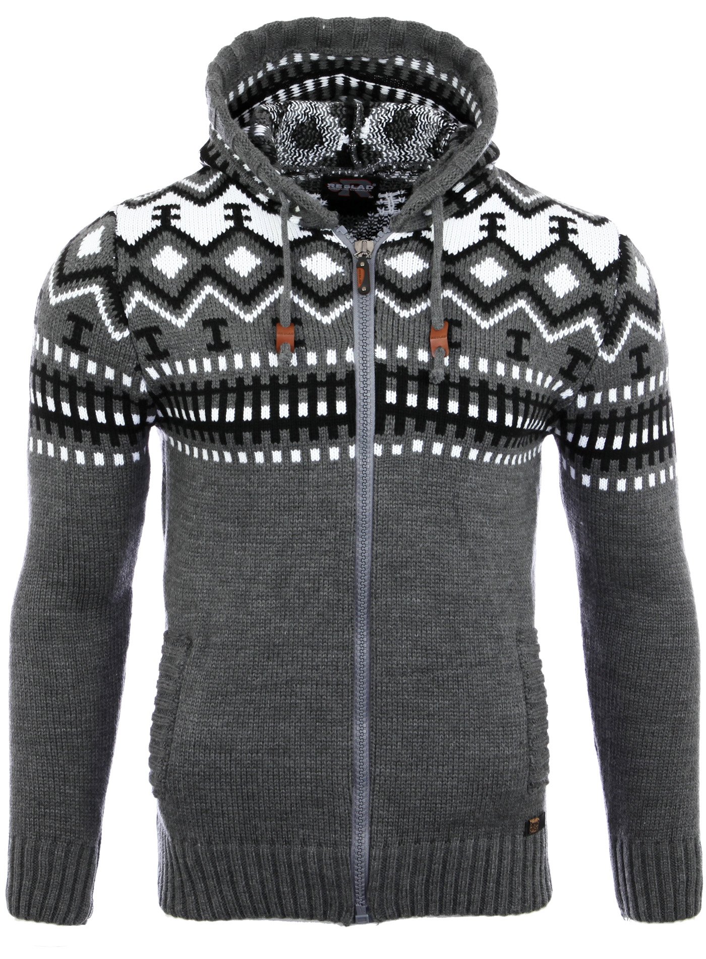 Reslad Herren Grobstrick Norweger Pullover Winter Strickjacke Kapuzenpullover RS-3104 (L, Anthrazit)