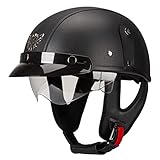 Retro Motorradhelm Leder Halbhelme Halbschalenhelm Jethelm ECE/DOT Zertifiziert Open Face Helm Rollerhelm Mopedhelm Cruiser Chopper Helm Anti-Collision Helmet Scooter-Helm