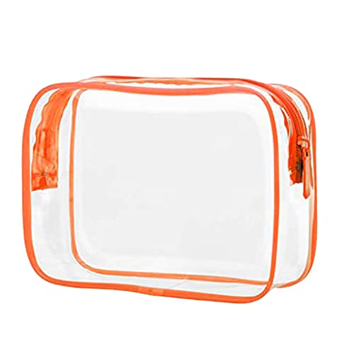 Transparente Make-up-Tasche für Kosmetik, Halsketten, Ohrringe, kleine Gegenstände, Aufbewahrung, Zuhause, Badezimmer, Büro, Reisen, auslaufsicher, transparente Tasche, Aufbewahrungstasche mit, Orange