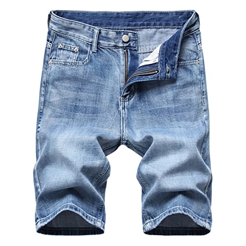 WANGTIANXUE Jeans Shorts Herren Kurze Hosen Herren Gutschein Casual Bermuda Hose Kurze Männer Basic Stretch Shorts Slim Fit Shorts Baumwolle Denim Kurz Short Sommer Denim Half Pants Sweathose Blau