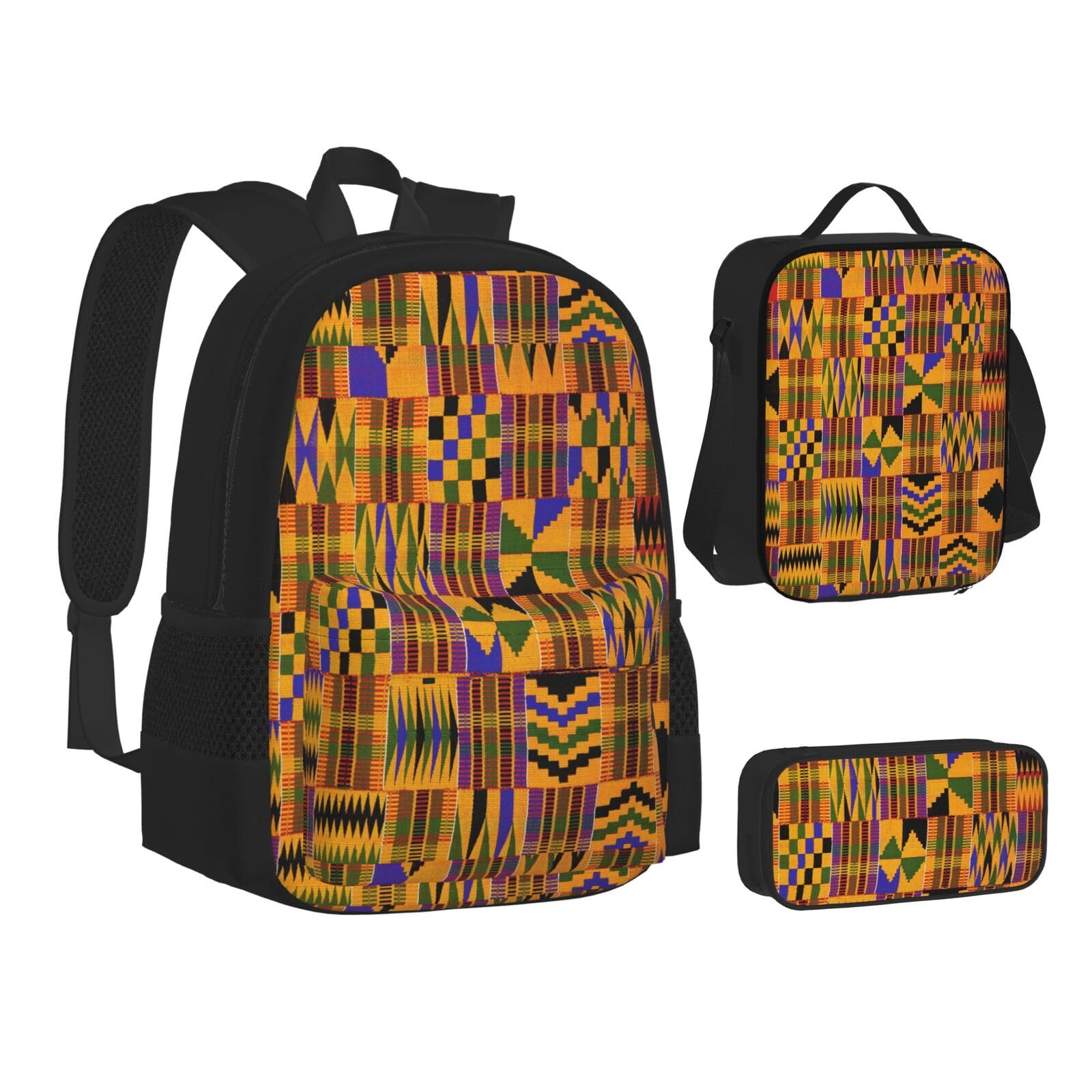 WURTON Büchertasche mit Jagdmotiv und Hirschmotiv, 3-in-1, Schulrucksäcke, Kinderrucksack-Set, Afrikanisches Weben, Einheitsgröße