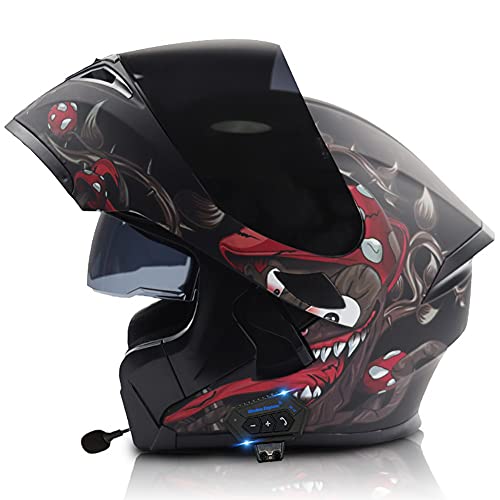 Klapphelm mit Bluetooth,Helm Motorräder mit ECE-Zertifizierung Integralhelme Flip-up Motorradhelm Anti-Fog-Doppelspiegel Die Windgeräusche Leicht für Frauen Männer Unisex 57~64CM