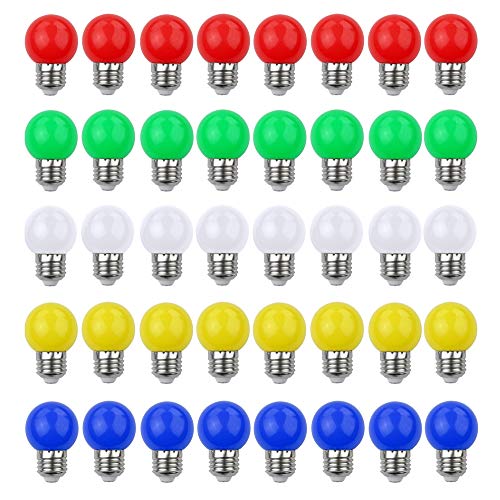 V-TOO LED Bunte E27 Farbige Glühbirnen 3W=30W Dekoratives Licht und Design 240 Lumens AC220V-240V Dekorationslampe Gemischte Farben Rot Gelb Blau Grün Weiß - 40er Pack