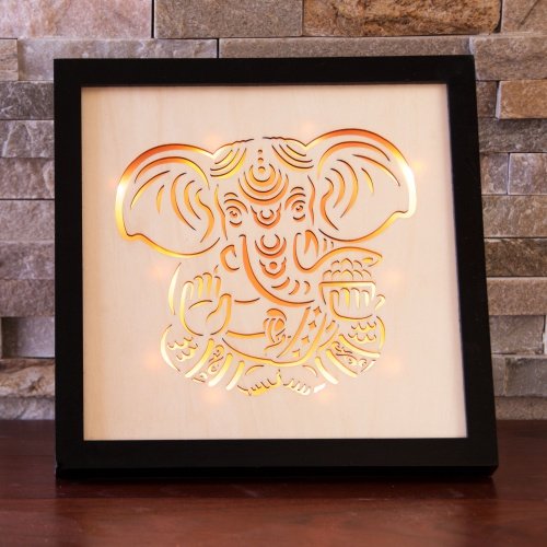 Berk Ganesha Ambientelicht aus Holz mit LED, 24 cm (Art.-Nr.: EN-136)