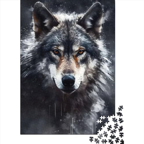 1000 Teile Puzzle für Erwachsene, Wolfsporträt in Anthrazit, Holzpuzzle, Puzzle für Erwachsene, Teenager, Spielspielzeug für Erwachsene, Familienpuzzle, Geschenk, 75 x 50 cm