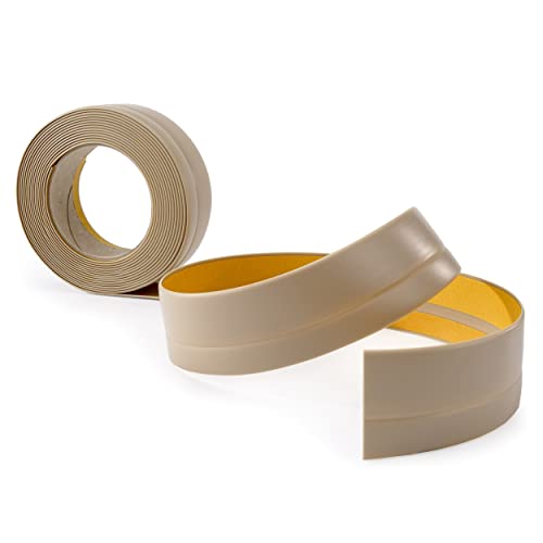 Quest Weichsockelleiste Selbstklebend | 25 mm x 15 mm | Knickleiste Abschlussleiste für Küche Badezimmer Dichtungsband PVC Flexibel Wasserdicht Dekorativ | 25 Meter | Beige