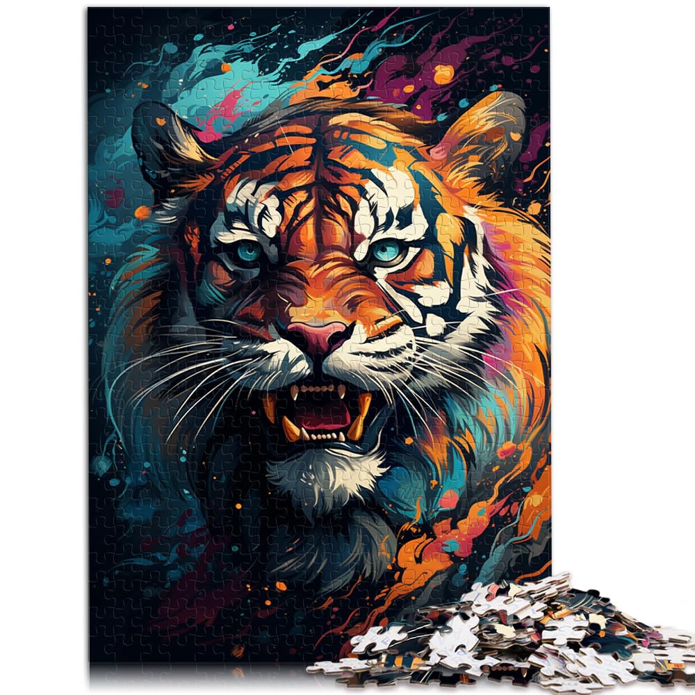 Puzzle für farbenfrohen, künstlerischen Tiger, 1000-teiliges Puzzlespiel, Holzpuzzle, Familienaktivität, Puzzle, Lernspiele, 1000 Teile (50 x 75 cm)