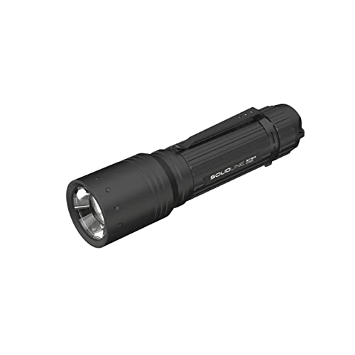 Solidline ST8R, super helle LED Taschenlampe, fokussierbar, wiederaufladbar, 600 Lumen, 300 Meter Leuchtweite, 60 Stunden Leuchtdauer, Akku, Floating Charge System, Taschenclip und USB Kabel, 1 Stk.