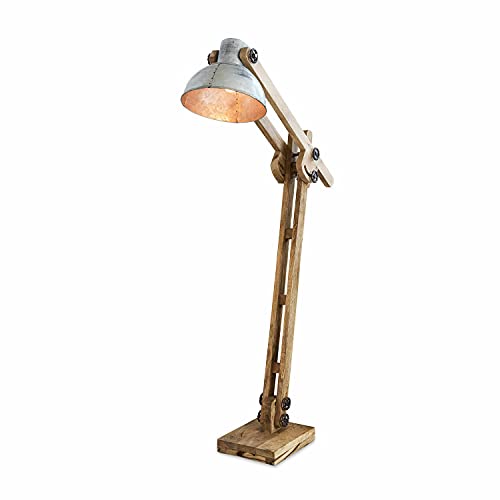 LOBERON Stehlampe Coulimer, Neigung von Fuß und Schirm verstellbar, Industrial-Chic, hochwertiger Material-Mix, stilvolle Lichtinstallation, Stehleuchte, Mangoholz, Eisen, braun/grau