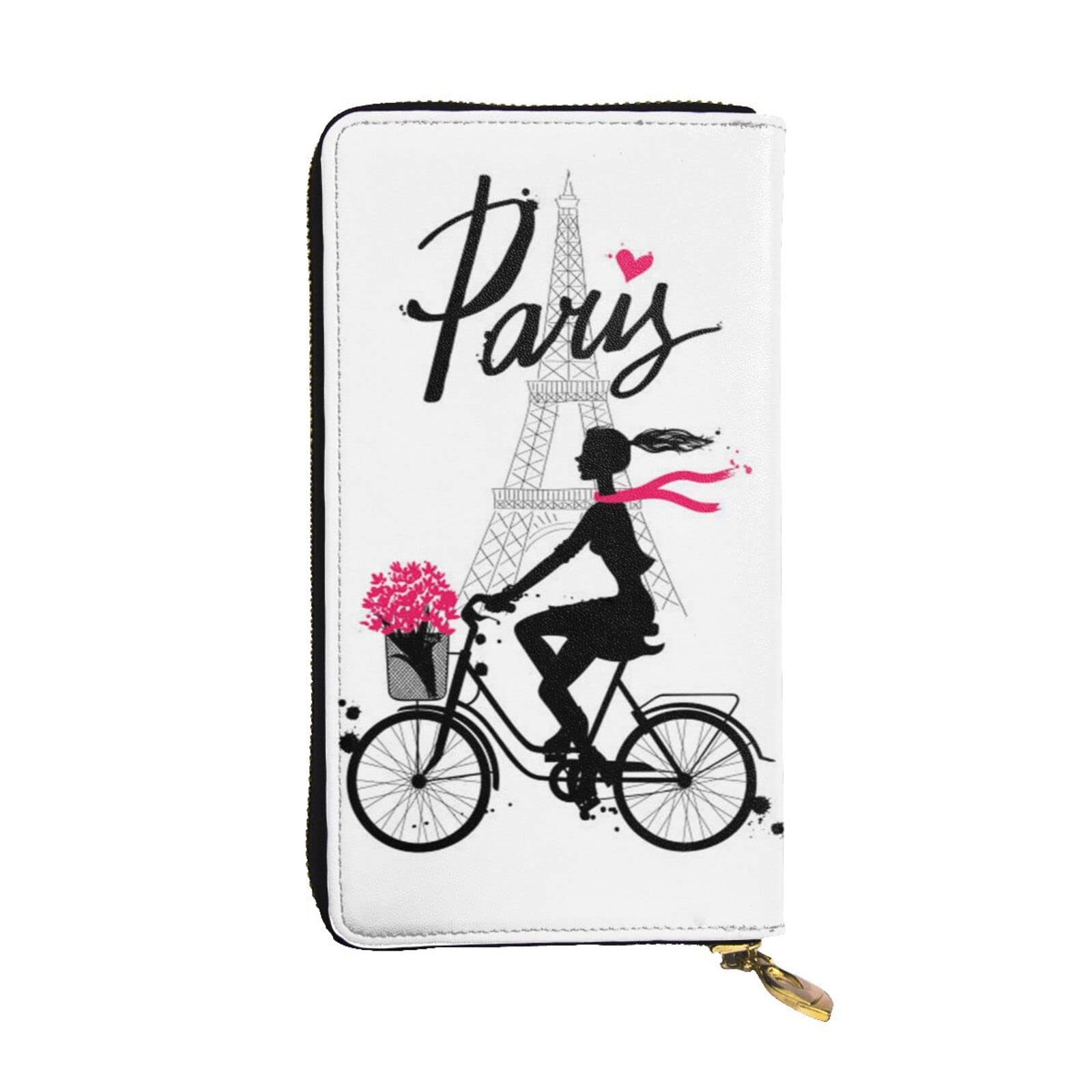 DMORJ Paris Eiffelturm Mädchen Fahrrad Leder Lange Clutch Brieftasche: 19 x 10 cm bequem leicht wasserdicht langlebig schönes Geschenk, Schwarz, Einheitsgröße, Schwarz , Einheitsgröße