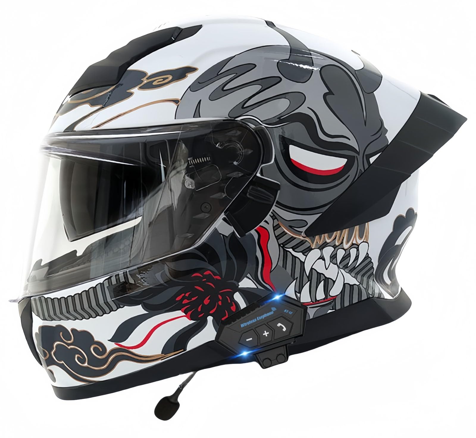 Modularer Bluetooth-Motorradhelm, ECE-Geprüft, Hochklappbarer Motorradhelm Für Erwachsene Mit Doppelvisier Für Antikollisions-Rollerhelm, Helm Für Männer Und Frauen C,XL61-62CM