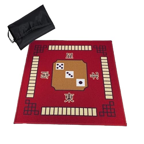 Mahjong Tischmatte,Kachel Spiele Tischabdeckung, Quadratisch mit Tragetasche, Geräuschreduzierung, Spielkartenmatte for Poker, Kartenspiele, Brettspiele, Kacheln, Mahjong-Spiele(Red,34.7x34.7inch)