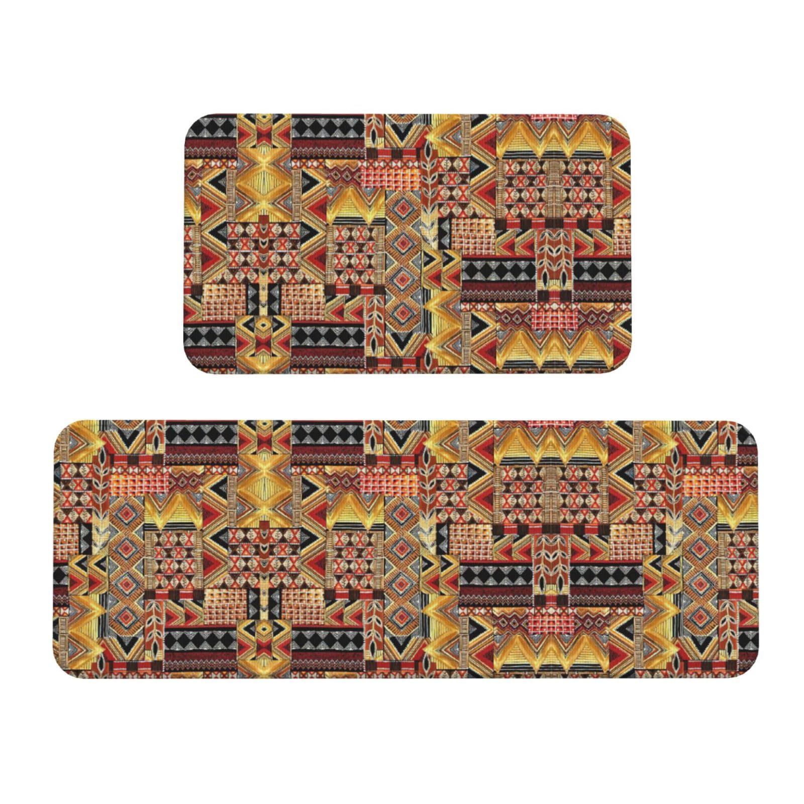 YQxwJL Küchenmatten-Set, afrikanisches Textil, Patchwork-Druck, rutschfest, wasserdicht, für Flur, Büro, 2 Stück