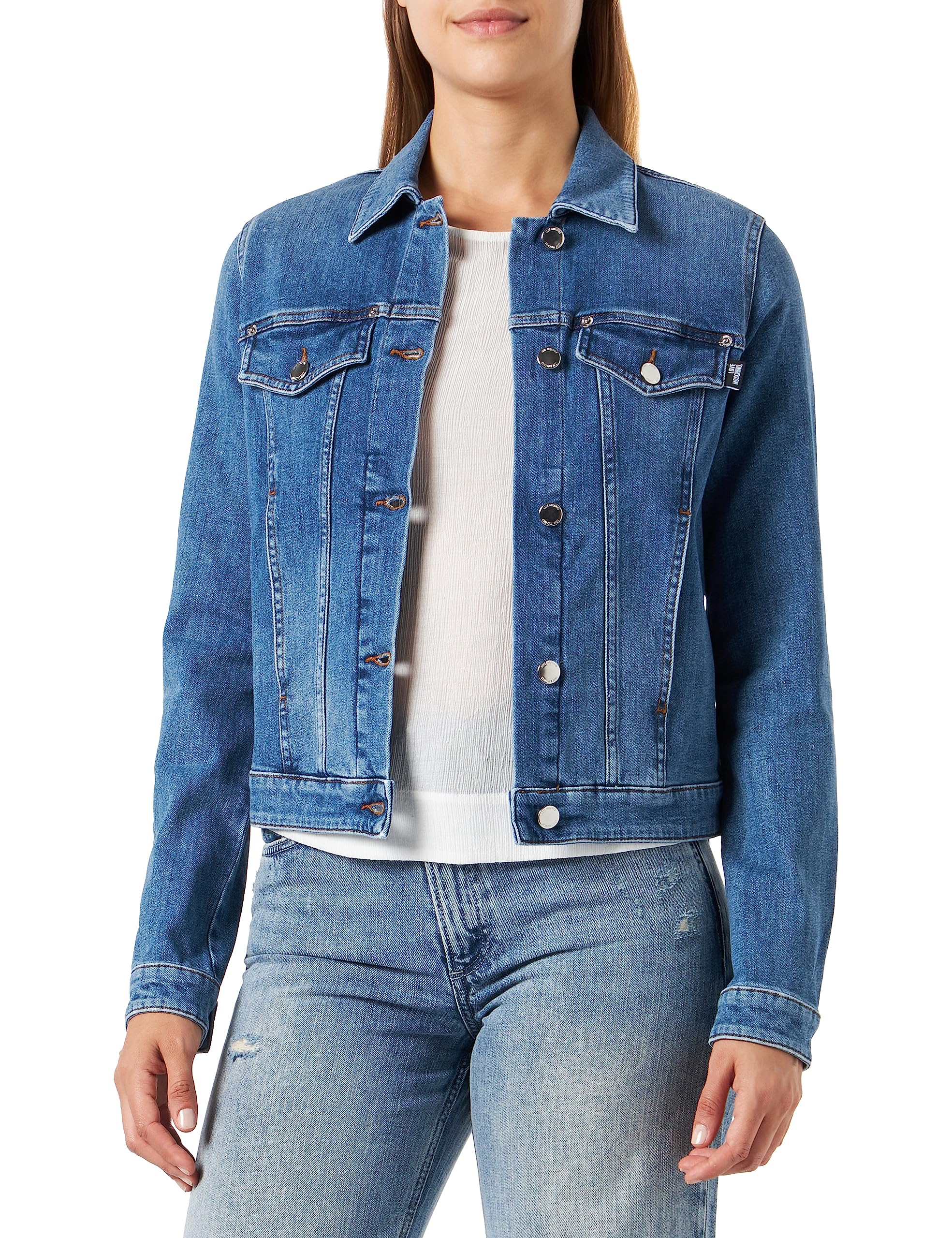 Love Moschino Women's Trucker Jacket, MEDIUM Blue Denim, 42