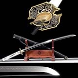 Ultrahelle,hochglanzpolierte Klinge aus T10-Stahl mit handgebranntem Muster,104cm Anime Katana mit Holzscheide,Samurai Schwerter für Kendo,Cosplay,Dekoration,Geschenke,Sammeln,Halloween,Anzeige