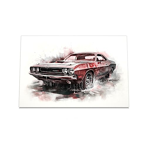 CanvasArts Watercolor Sketch Aquarell für Dodge Challenger - Leinwand Bild - Auto Artwork Modern Art Wandbild Wasserfarbe (60 x 40 cm, Leinwand auf Keilrahmen, Dodge)