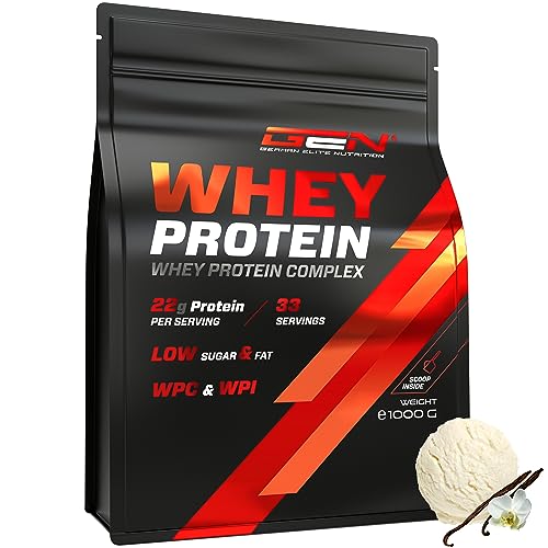 Whey Protein Pulver - 1000 g (Vanille Ice Cream) - Mit Isolate Anteil - Instant lösliches Eiweiss Protein Pulver mit BCAA & EAA - German Elite Nutrition