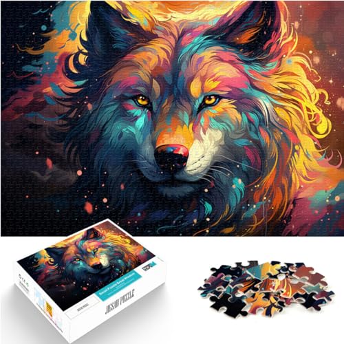 Puzzle für farbenfrohe legendäre Wölfe, 1000 Teile Puzzle für Erwachsene, Holzpuzzle zum Stressabbau, schwierige Herausforderung, 1000 Teile (50 x 75 cm)