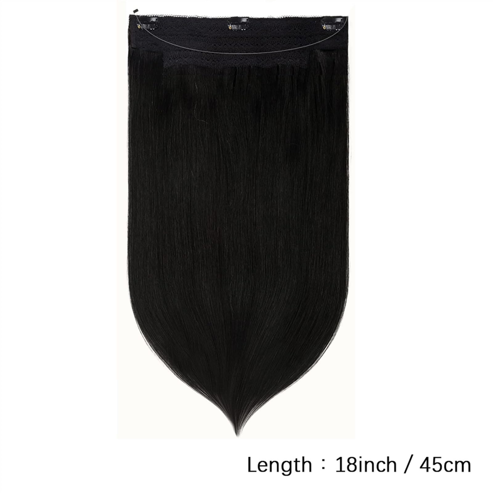 Clip-in-Haarverlängerungen Haarverlängerungen, Echthaar, einteilig, tiefschwarze Haarverlängerungen, 40,6–66 cm, glatte Haarverlängerungen, unsichtbare Drahtverlängerungen, Echthaar mit 3 Clips Clip-i