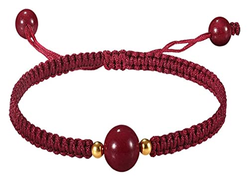 Rosenkranz aus Holz, Gebetsperlen, echtes Zinnober-Armband mit tibetischen Seilknoten, handgewebtes Armband, Paar, Glücksperlen, Geschenk (Farbe: Rot, Größe: Herren)(Color:Wine Red-men)