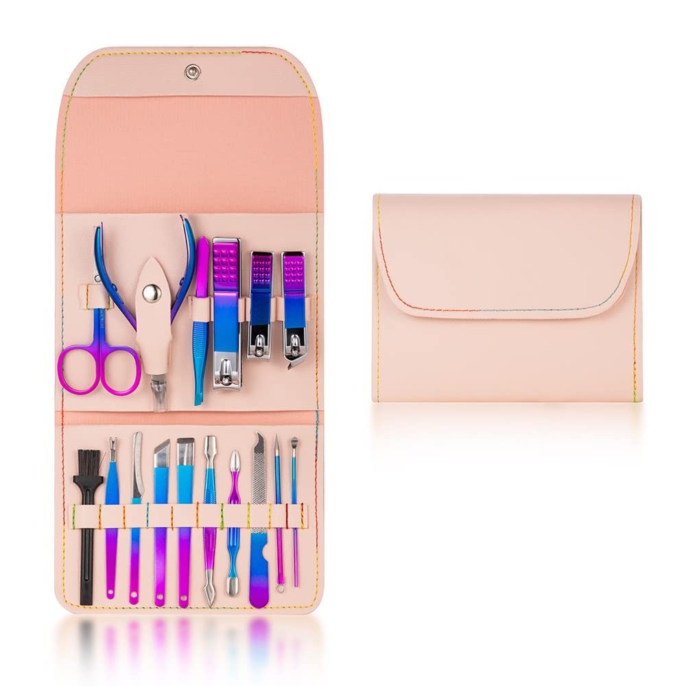 SCRUBY Nagelschneider-Set, Edelstahl, Nagelknipser-Set mit faltbarer Tasche, Maniküre-Schneider-Kits, Schere, Make-up, Beauty-Werkzeuge, goldfarben, 4–16 Stück