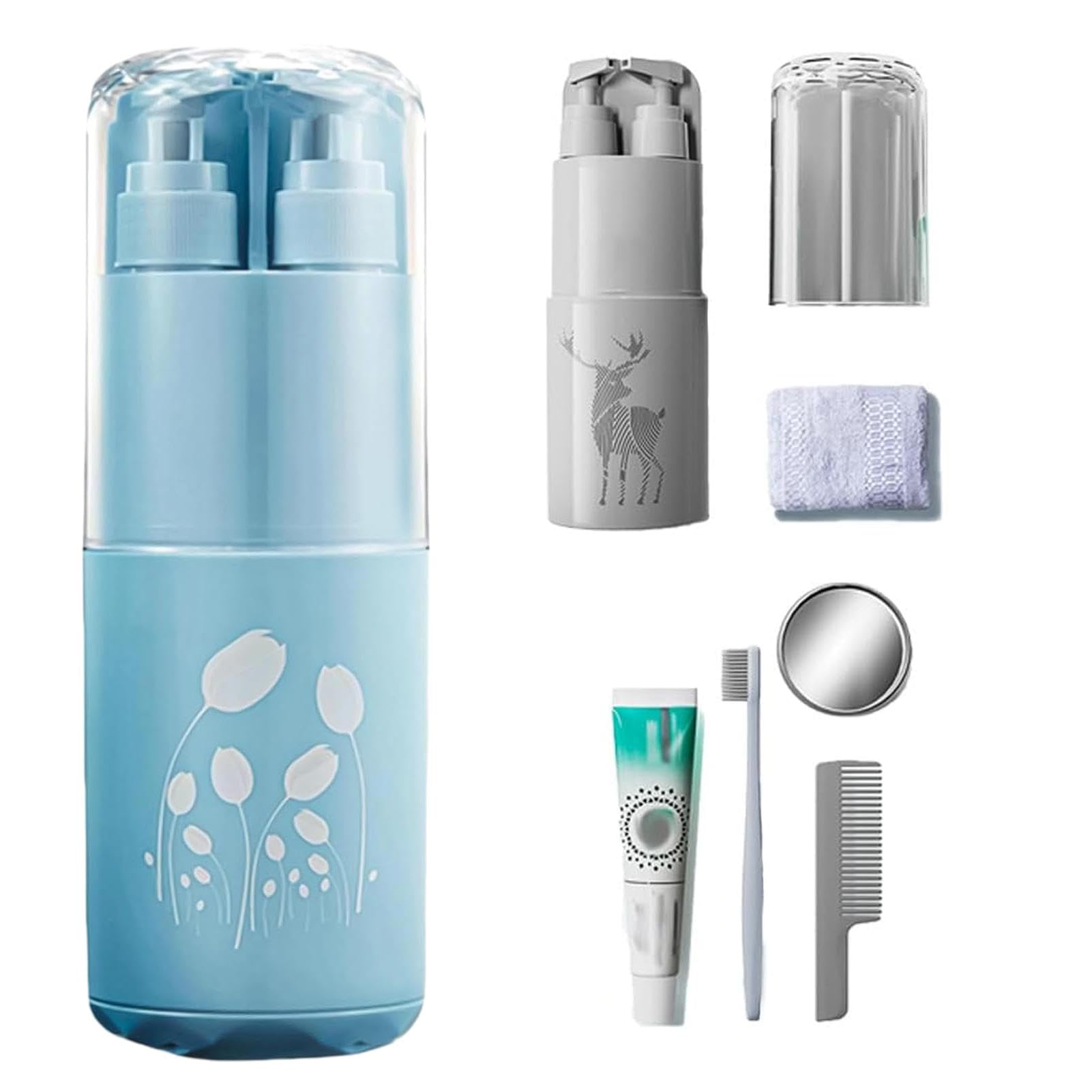 Zahnbürstenhalter-Set für Reise, 8-in-1-Toiletten-Set, Reisezahnbürste, multifunktional, unverzichtbar für Badezimmer, Reisen, blau, Se référer au descriptif, Siehe Beschreibung