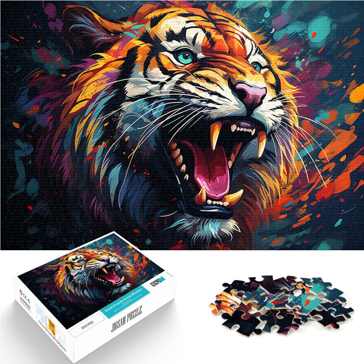 Puzzles für Fantasie-Farbmalerei-Tiger-Puzzles für Erwachsene mit 1000 Teilen. Holzpuzzles eignen ganze Familie und die 1000 Teile (50 x 75 cm)