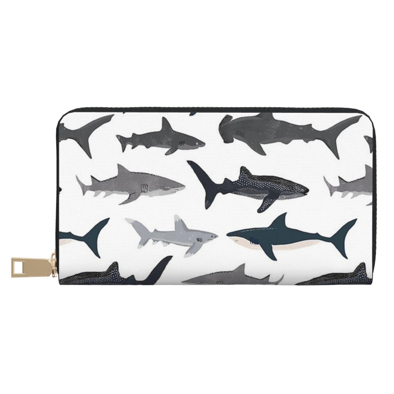 YFSGDLBN Fish and Shark Printed Long Leather Wallet Clutch Wallet Zip Card Case, weiß, Einheitsgröße