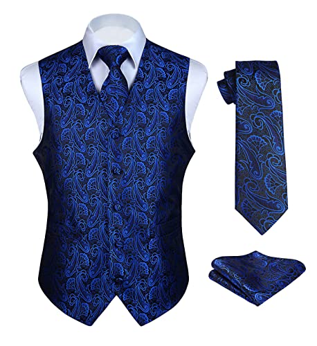 Enlision Anzugweste Hellblau Herren Hochzeit Paisley Westen & Krawatte Einstecktuch Party Floral Jacquard Anzug Weste Set XS