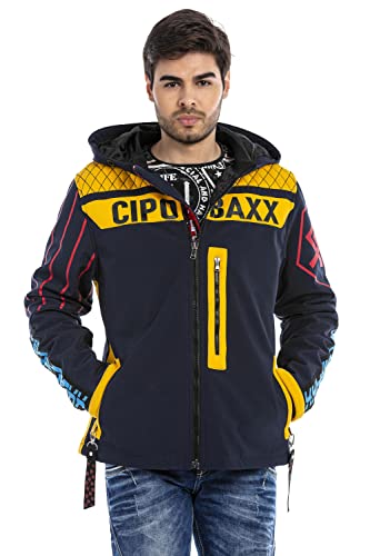 Cipo & Baxx Herren Softshelljacke Outdoor Jacke Winddicht Funktionsjacke Kapuze CJ276 Dunkelblau M