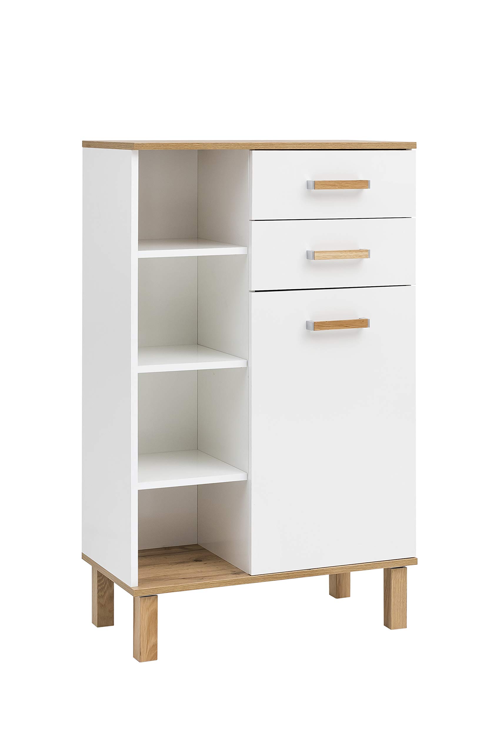 Schildmeyer Padua Highboard, Weiß Glanz/Eiche Landhaus Dekor, ca. 67,0 x 35,0 x 114,5 cm