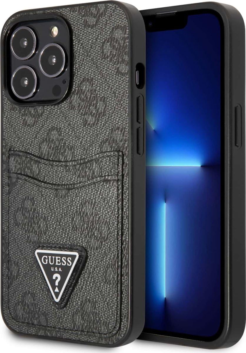 Guess GUHCP13LP4TPK Hülle für iPhone 13 Pro / 13 6,1" schwarz/Black hardcase 4G Triangle Logo Cardslot