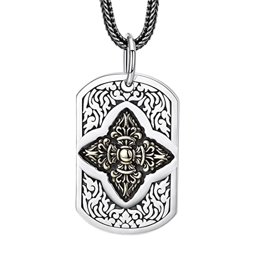 VOYADE Buddhistischer Vajra-Anhänger Aus Sterlingsilber Für Herren, S925-Silber, Vintage-Vajra-Erkennungsmarke, Anhänger, Hip-Hop-Halskette,Silber,Pendant + Chain 70CM