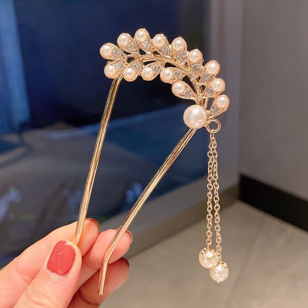 Haargabel, Haarstäbe, Haarspangen for Frauen, chinesischer Stil, Braut-Kopfbedeckung, Frisur-Werkzeuge, Quaste, antike Kopfbedeckung, Metall-Haarnadel, weiblicher Haarschmuck, U-förmige Haarstab-Clips