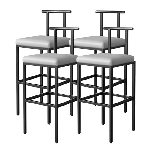 65 cm schwarze Barhocker, 4er-Set, hohe Esszimmerstühle mit PU-Lederpolsterung und niedriger Rückenlehne, moderne Barhocker für Kücheninseln mit Fußstütze, bequeme Barhocker für Küche, Esszimmer,