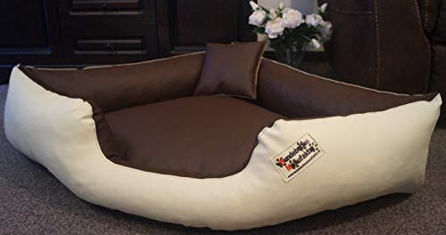 Hundebett Eckbett Hundesofa Schlafplatz Kunstleder Canto 80 cm X 80 cm Creme braun