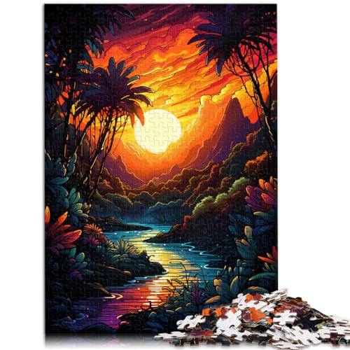 Puzzle Seltsamer farbenfroher Sonnenuntergang, 1000 Teile, für Erwachsene, schwierige Puzzles aus Holz, einzigartige Geburtstags, 1000 Teile (50 x 75 cm)