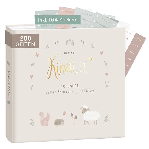 mintkind® "Meine Kindheit" Erinnerungsalbum im Wald Design I deine ersten 10 Jahre I Fotoalbum Kinder Geschenke zur Geburt Babybuch zum Eintragen Tagebuch Kinder