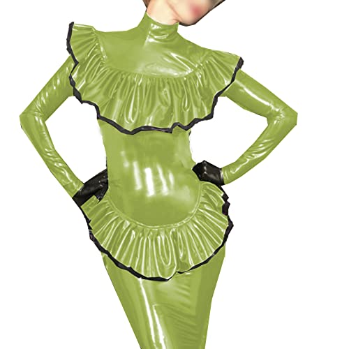 Damen Leder PVC Abend Night Out Party Paket Hüfte Event Kleid Female Plus Size Suits Split,Fruit Green,L