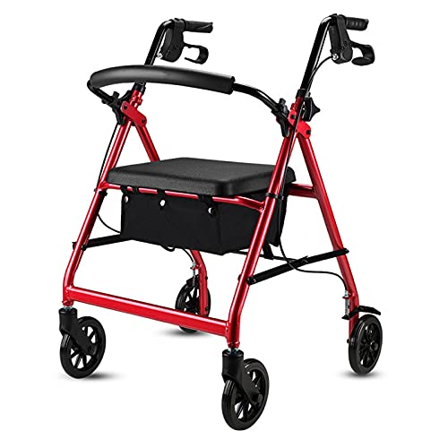 für Senioren aufrechter Rollator, gepolsterte Armlehnen, Sitz und Rückenlehne, faltbarer Standard-Gehwagen mit 8 Stufen höhenverstellbar (Farbe: Rot) (Rot)