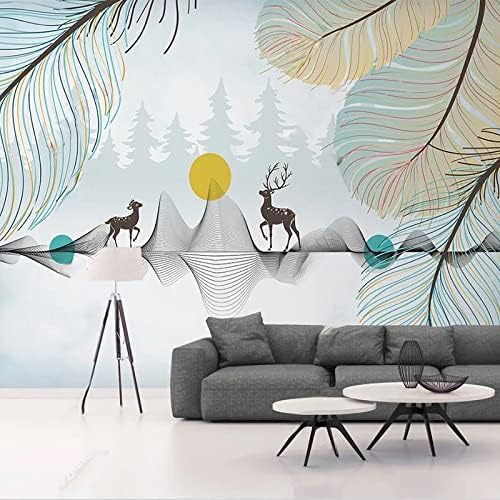 XLMING Einfache Feder Sonnenaufgang Glücksbaum Paar Elch Kinderzimmer 3D Tapete Home Dekoration Wohnzimmer Sofa Schlafzimmer Tv Hintergrund Wand-250cm×170cm